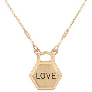 “LOVE” HEXAGON GOLD PENDANT CHARM NECKLACE